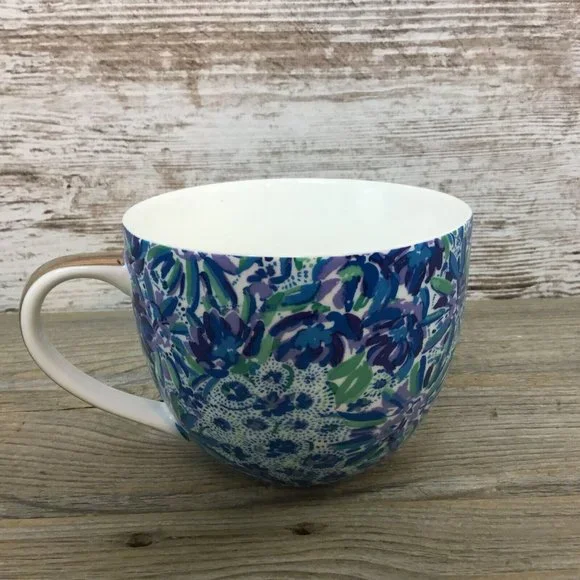 Lilly Pulitzer Ceramic Mug Blue Purple Green Floral Coffee Tea Cup 12 oz - Picture 3 of 8